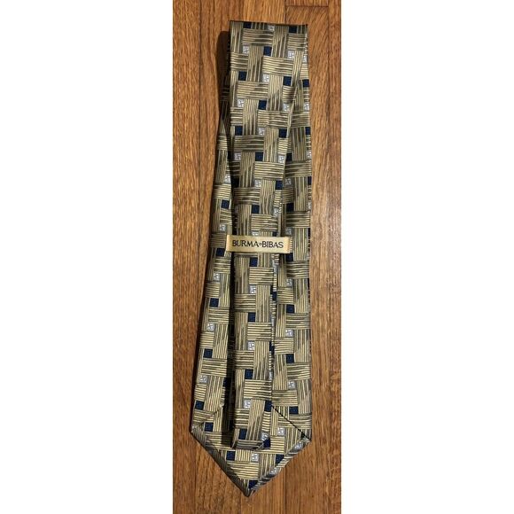 Burma Nina's Men's Silk Tie, Gold/Navy/Beige - Picture 2 of 2